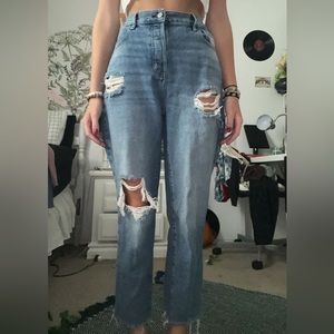 PacSun, blue denim ripped mom jeans